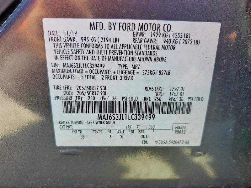 Продажа на аукционе авто 2020 Ford Ecosport, vin: MAJ6S3JL1LC339499, номер лота: 58419076