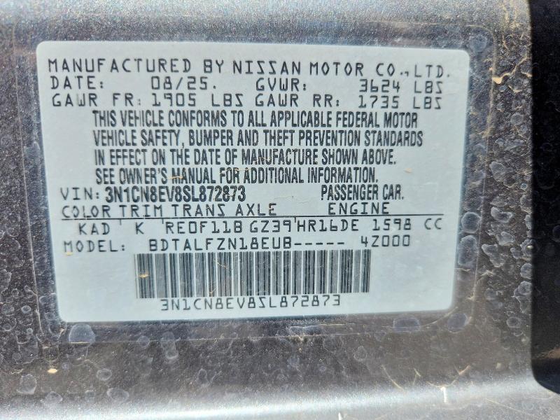 56862276 :رقم المزاد ، 3N1CN8EV8SL872873 vin ، 2025 Nissan Versa مزاد بيع