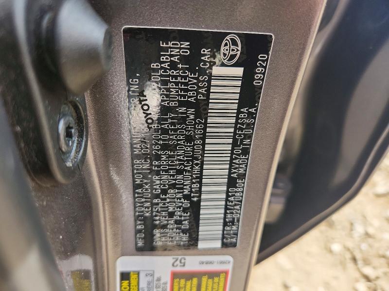 59283656 :رقم المزاد ، 4T1B11HKXJU081662 vin ، 2018 Toyota Camry مزاد بيع