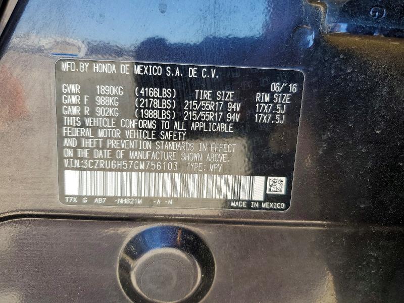 Aukcja sprzedaży 2016 Honda Hr-v, vin: 3CZRU6H57GM756103, numer aukcji: 56196426