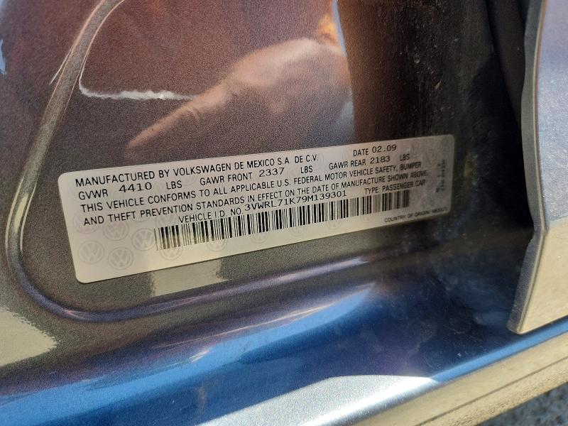 57892476 :رقم المزاد ، 3VWRL71K79M139301 vin ، 2009 Volkswagen Jetta مزاد بيع