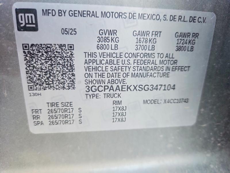 Aukcja sprzedaży 2025 Chevrolet Silverado, vin: 3GCPAAEKXSG347104, numer aukcji: 54665816