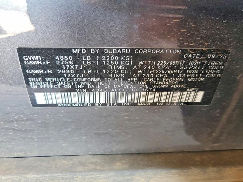 Продажа на аукционе авто 2025 Subaru Outback, vin: 4S4BTACC0S3321674, номер лота: 57776236
