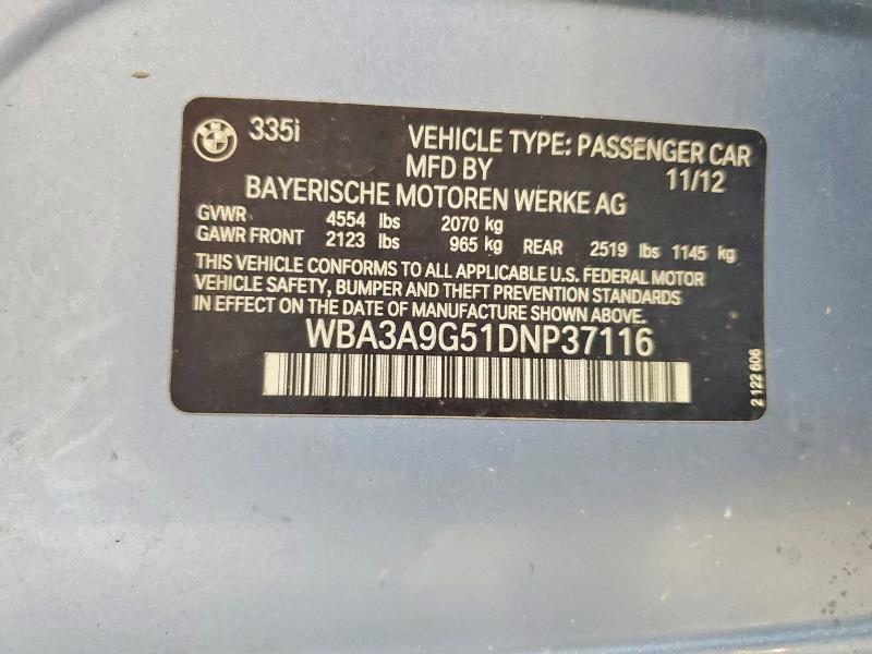 Продаж на аукціоні авто 2013 Bmw 335, vin: WBA3A9G51DNP37116, номер лоту: 57506486