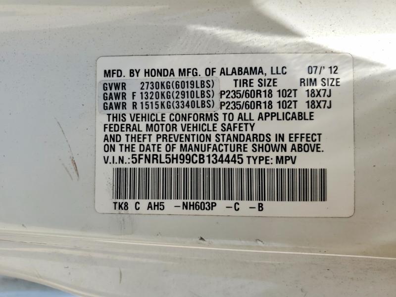 Продаж на аукціоні авто 2012 Honda Odyssey, vin: 5FNRL5H99CB134445, номер лоту: 57413466