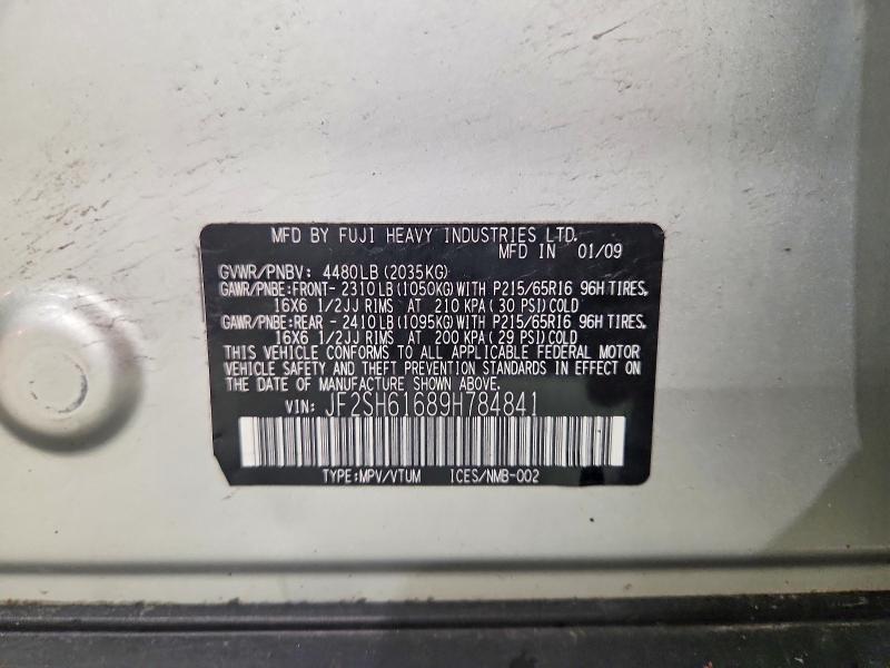 Aukcja sprzedaży 2009 Subaru Forester, vin: JF2SH61689H784841, numer aukcji: 58185886