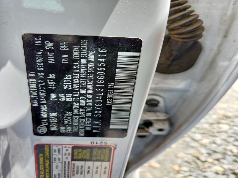 2016 Kia Optima მანქანა იყიდება აუქციონზე, vin: 5XXGU4L31GG065416, აუქციონის ნომერი: 56968316