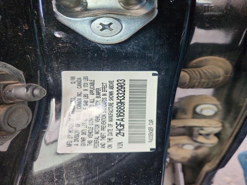 2009 Honda Civic მანქანა იყიდება აუქციონზე, vin: 2HGFA16689H332903, აუქციონის ნომერი: 56409266