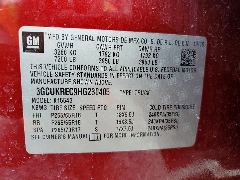 58839306 :رقم المزاد ، 3GCUKREC9HG230405 vin ، 2017 Chevrolet Silverado مزاد بيع