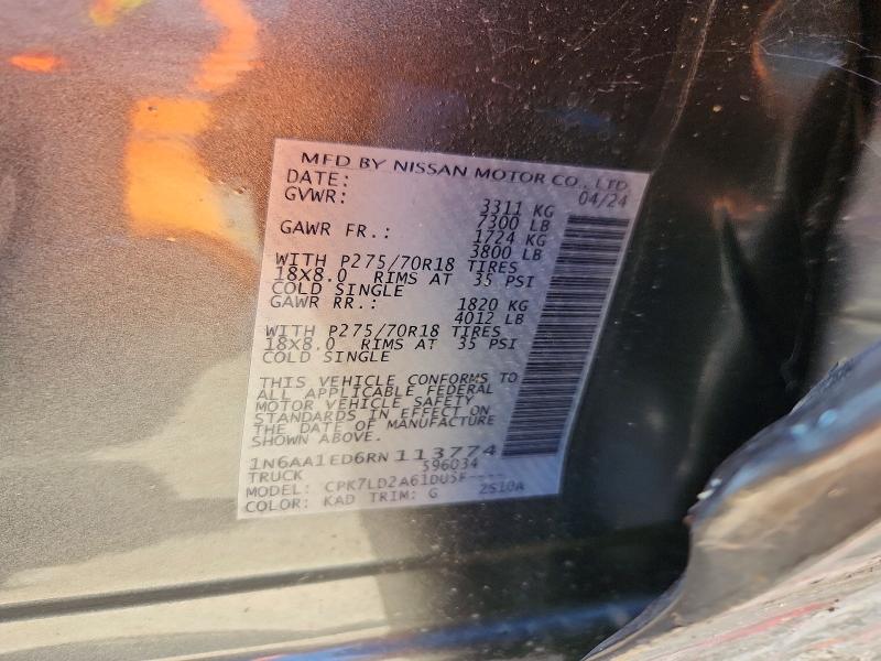 Aukcja sprzedaży 2024 Nissan Titan, vin: 1N6AA1ED6RN113774, numer aukcji: 56986246