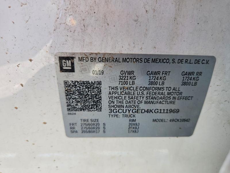 Продаж на аукціоні авто 2019 Chevrolet Silverado, vin: 3GCUYGED4KG111969, номер лоту: 57426046