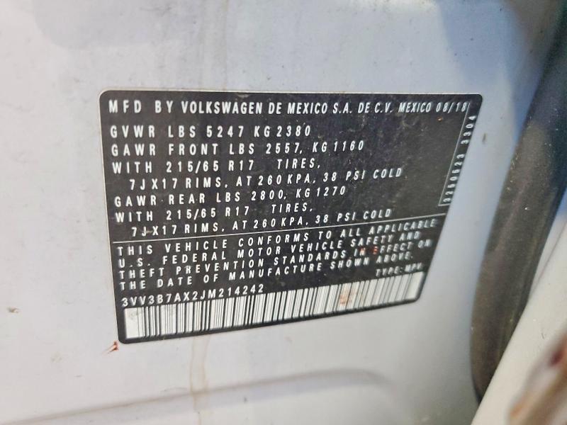 Продажа на аукционе авто 2018 Volkswagen Tiguan, vin: 3VV3B7AX2JM214242, номер лота: 56435356