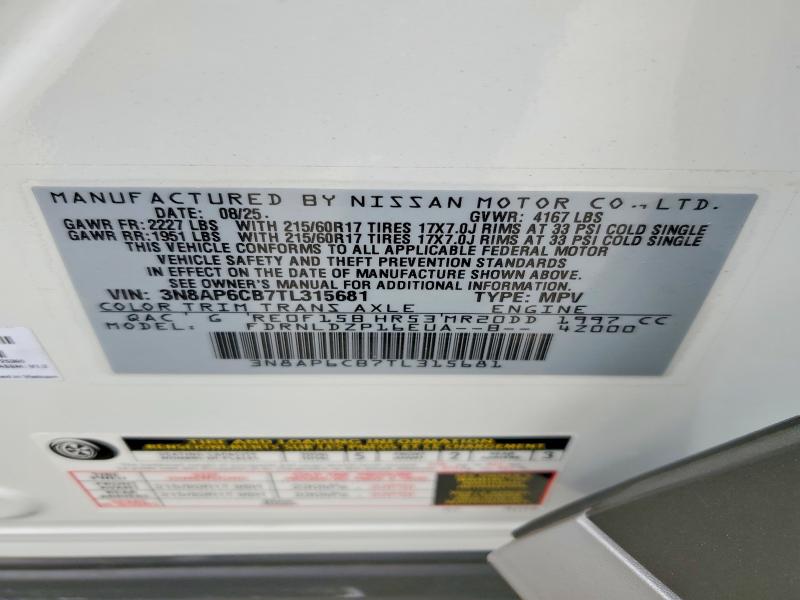 2026 Nissan Kicks მანქანა იყიდება აუქციონზე, vin: 3N8AP6CB7TL315681, აუქციონის ნომერი: 56534046