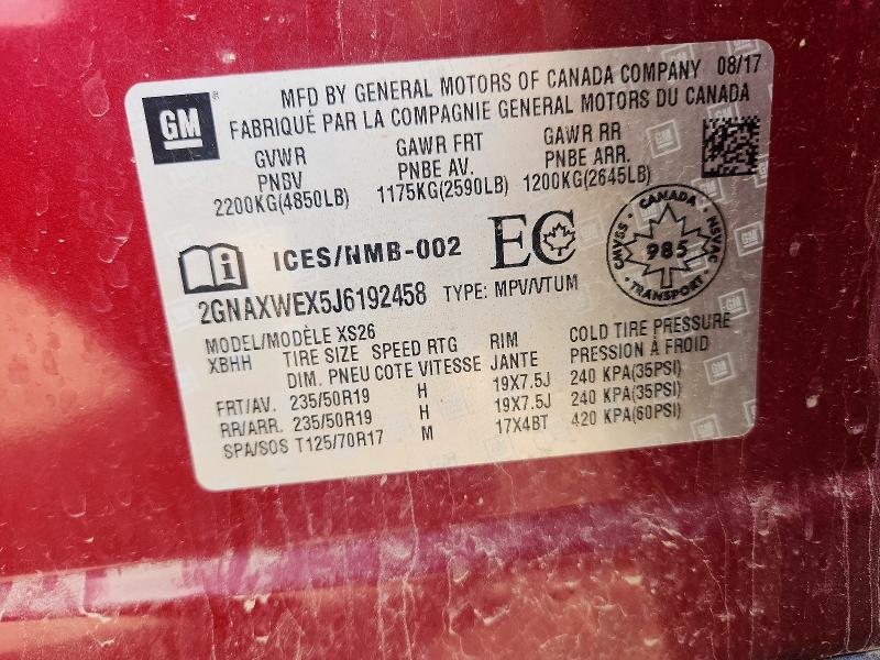 57650676 :رقم المزاد ، 2GNAXWEX5J6192458 vin ، 2018 Chevrolet Equinox مزاد بيع