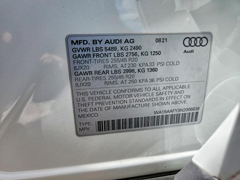 Aukcja sprzedaży 2022 Audi Q5, vin: WA15AAFY3N2006838, numer aukcji: 57479696