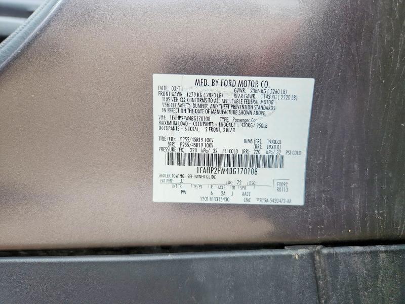 2011 Ford Taurus მანქანა იყიდება აუქციონზე, vin: 1FAHP2FW4BG170108, აუქციონის ნომერი: 58805156