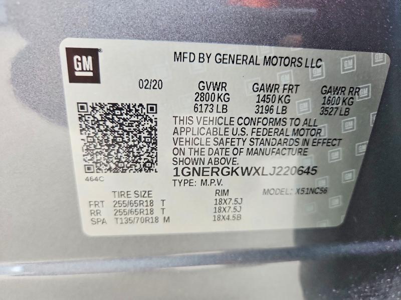 2020 Chevrolet Traverse მანქანა იყიდება აუქციონზე, vin: 1GNERGKWXLJ220645, აუქციონის ნომერი: 56962306