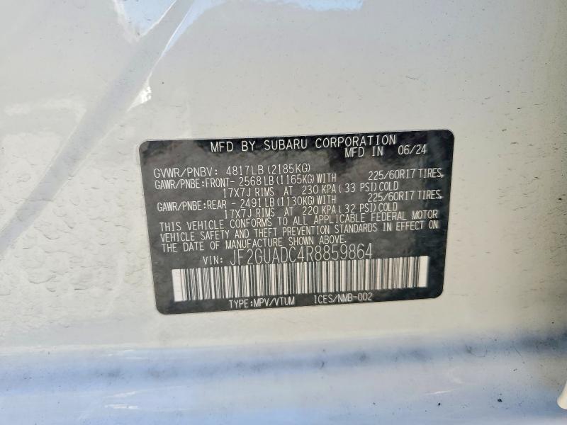 2024 Subaru Crosstrek მანქანა იყიდება აუქციონზე, vin: JF2GUADC4R8859864, აუქციონის ნომერი: 56520606