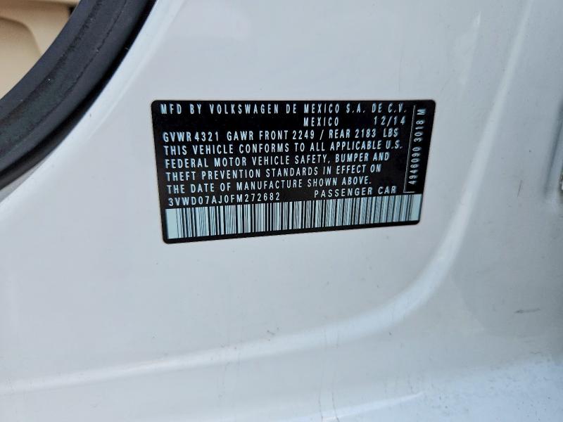 Продажа на аукционе авто 2015 Volkswagen Jetta, vin: 3VWD07AJ0FM272682, номер лота: 58147906