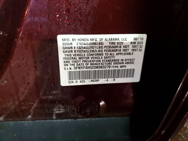 Продаж на аукціоні авто 2013 Honda Pilot, vin: 5FNYF4H52DB083270, номер лоту: 58307526