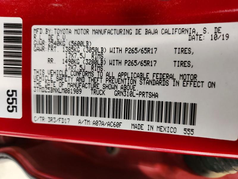 58586736 :رقم المزاد ، 3TMDZ5BNXLM081989 vin ، 2020 Toyota Tacoma مزاد بيع