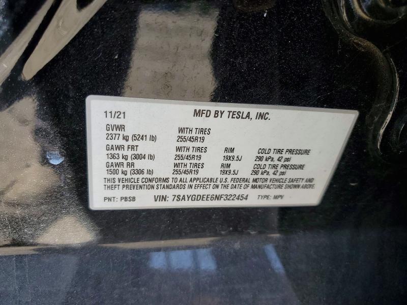Продажа на аукционе авто 2022 Tesla Model Y, vin: 7SAYGDEE6NF322454, номер лота: 58488126