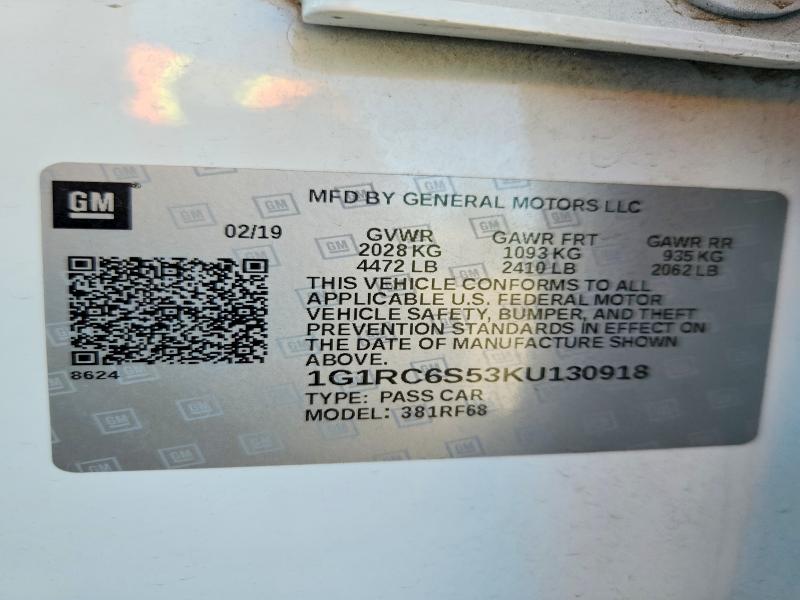 Aukcja sprzedaży 2019 Chevrolet Volt, vin: 1G1RC6S53KU130918, numer aukcji: 56886576