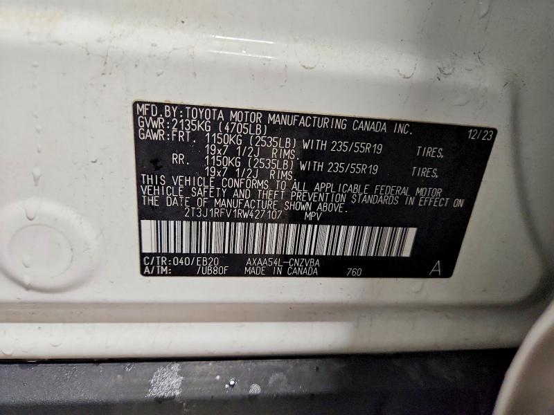 Aukcja sprzedaży 2024 Toyota Rav4, vin: 2T3J1RFV1RW427107, numer aukcji: 57905806