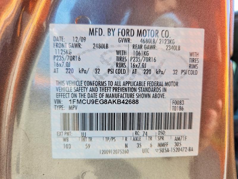 2010 Ford Escape მანქანა იყიდება აუქციონზე, vin: 1FMCU9EG8AKB42688, აუქციონის ნომერი: 57978386