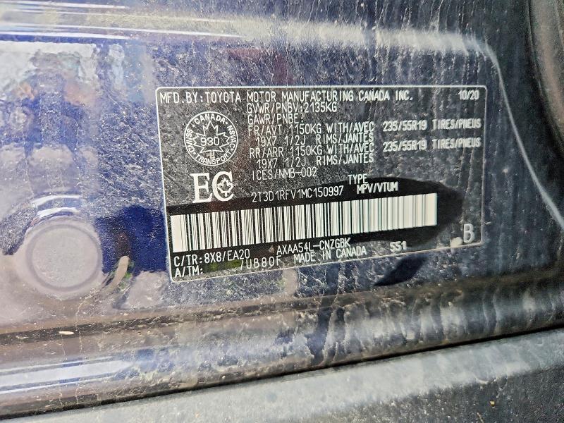 Продажа на аукционе авто 2021 Toyota Rav4, vin: 2T3D1RFV1MC150997, номер лота: 58579816