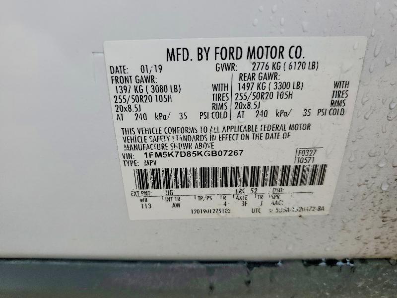 Aukcja sprzedaży 2019 Ford Explorer, vin: 1FM5K7D85KGB07267, numer aukcji: 56118626