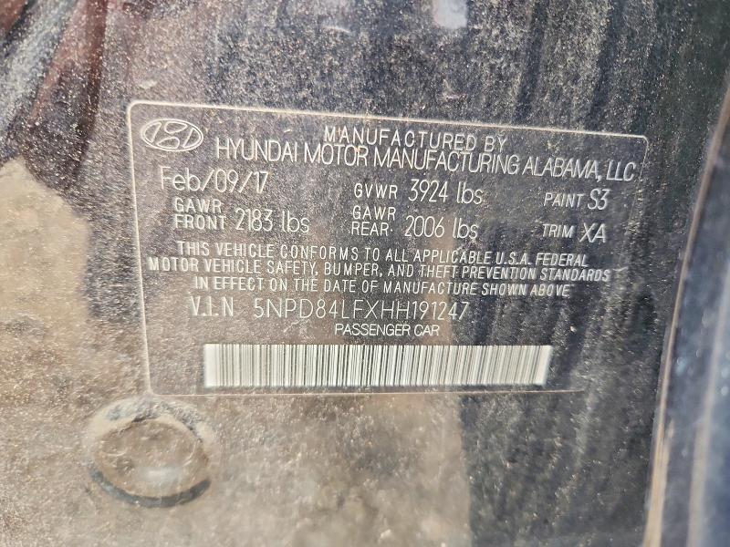 Продажа на аукционе авто 2017 Hyundai Elantra, vin: 5NPD84LFXHH191247, номер лота: 58411656