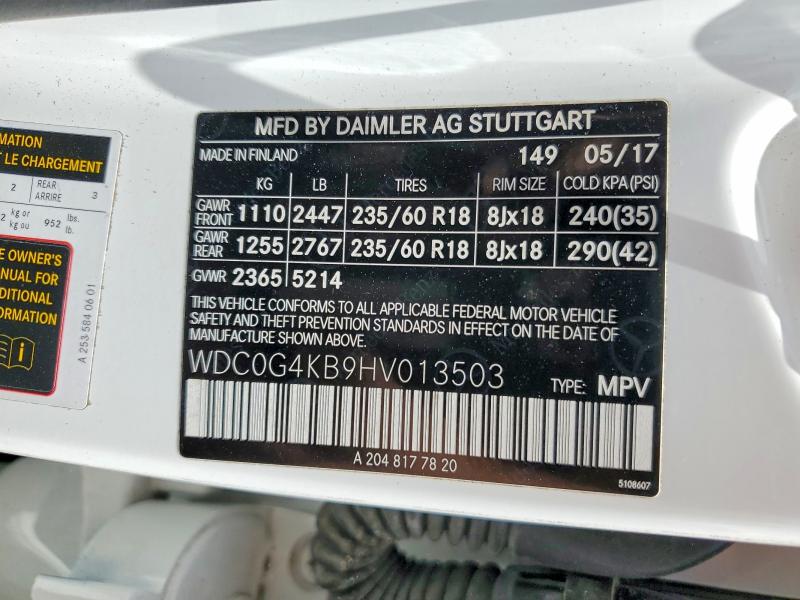 55296016 :رقم المزاد ، WDC0G4KB9HV013503 vin ، 2017 Mercedes-benz Glc مزاد بيع
