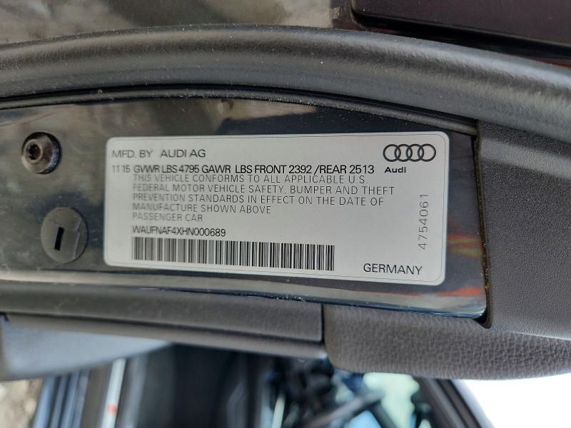 56175356 :رقم المزاد ، WAUFNAF4XHN000689 vin ، 2017 Audi A4 مزاد بيع