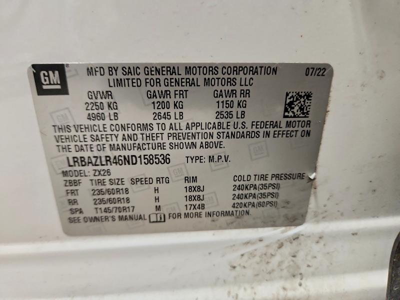 2022 Buick Envision მანქანა იყიდება აუქციონზე, vin: LRBAZLR46ND158536, აუქციონის ნომერი: 59071896