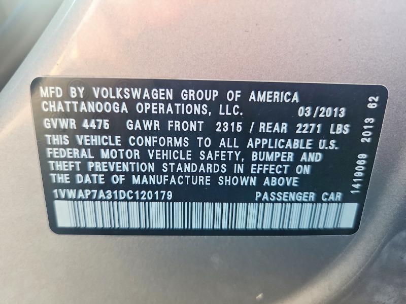 Aukcja sprzedaży 2013 Volkswagen Passat, vin: 1VWAP7A31DC120179, numer aukcji: 59128446