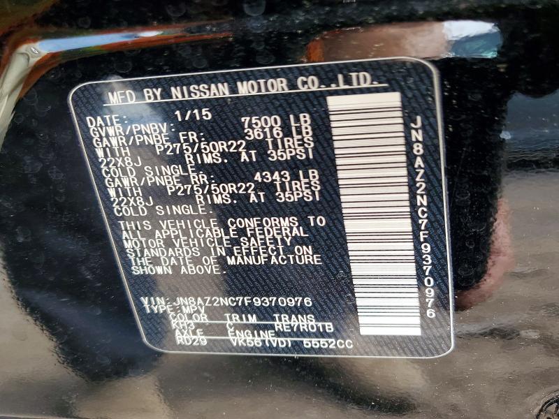 Aukcja sprzedaży 2015 Infiniti Qx80, vin: JN8AZ2NC7F9370976, numer aukcji: 58507526