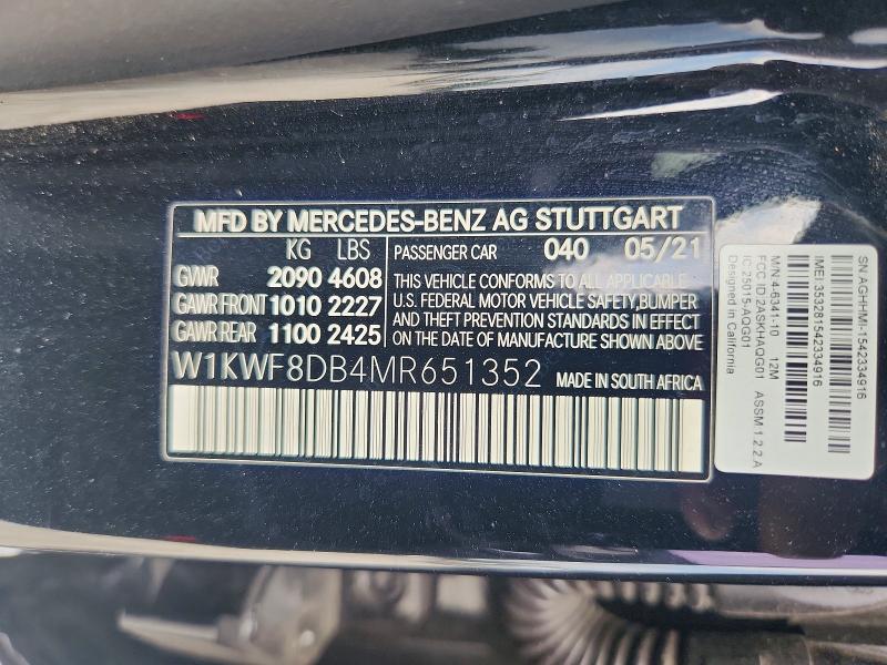 95588675 :رقم المزاد ، W1KWF8DB4MR651352 vin ، 2021 Mercedes-benz C مزاد بيع