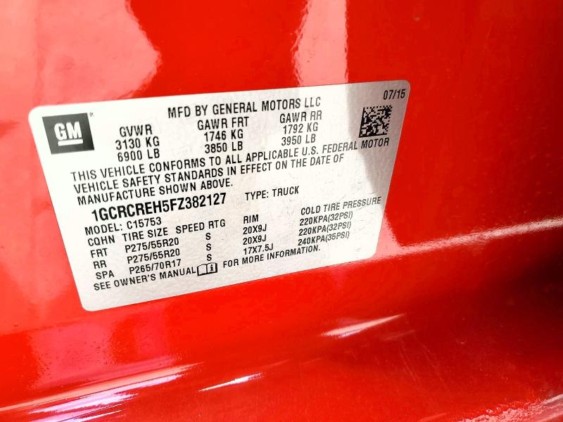 56952736 :رقم المزاد ، 1GCRCREH5FZ382127 vin ، 2015 Chevrolet Silverado مزاد بيع