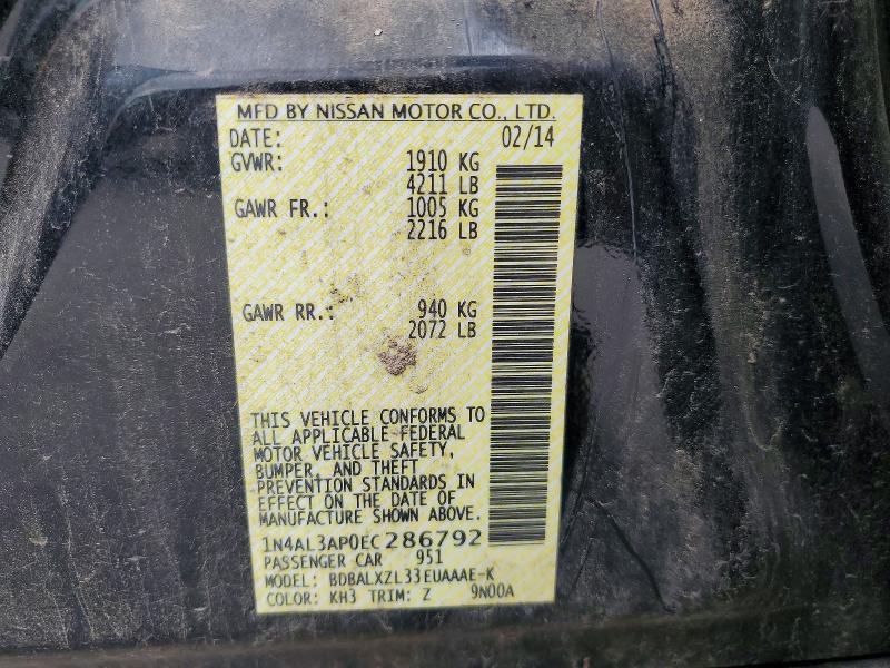 2014 Nissan Altima მანქანა იყიდება აუქციონზე, vin: 1N4AL3AP0EC286792, აუქციონის ნომერი: 56706186