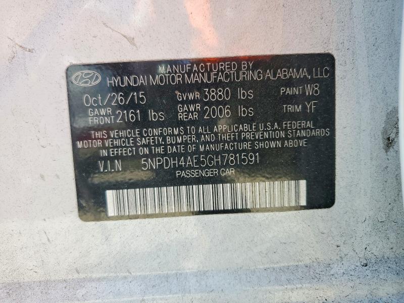 Aukcja sprzedaży 2016 Hyundai Elantra, vin: 5NPDH4AE5GH781591, numer aukcji: 55603386