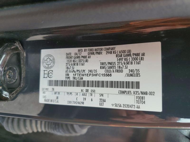Продаж на аукціоні авто 2017 Ford F150, vin: 1FTEW1EP3HFC15588, номер лоту: 58623856