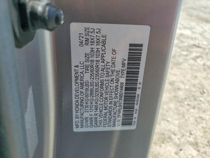 Aukcja sprzedaży 2022 Honda Odyssey, vin: 5FNRL6H73NB014468, numer aukcji: 58630216