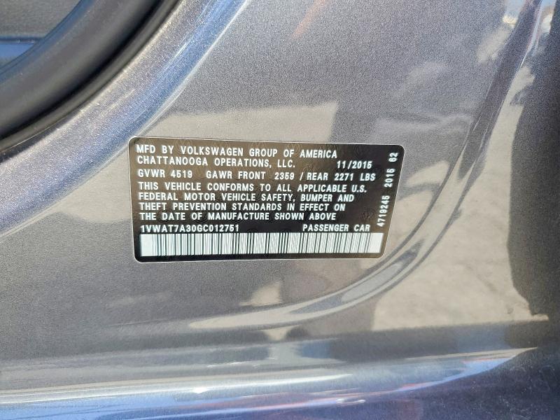Aukcja sprzedaży 2016 Volkswagen Passat, vin: 1VWAT7A30GC012751, numer aukcji: 58600946