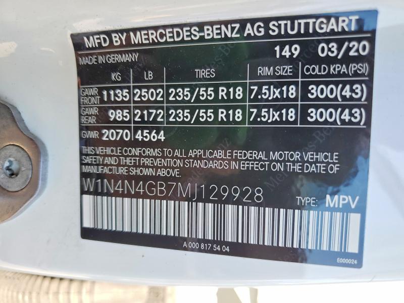 Aukcja sprzedaży 2021 Mercedes-benz Gla, vin: W1N4N4GB7MJ129928, numer aukcji: 58302046
