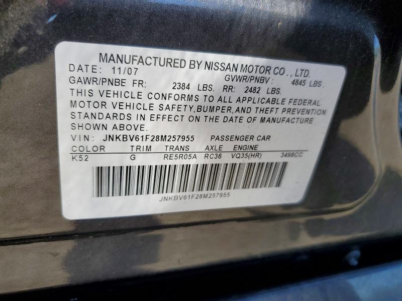 55743446 :رقم المزاد ، JNKBV61F28M257955 vin ، 2008 Infiniti G35 مزاد بيع
