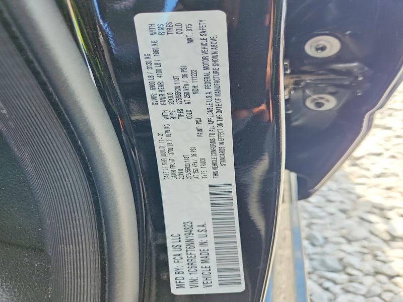 2022 Ram 1500 მანქანა იყიდება აუქციონზე, vin: 1C6RREFT6NN194823, აუქციონის ნომერი: 58957516