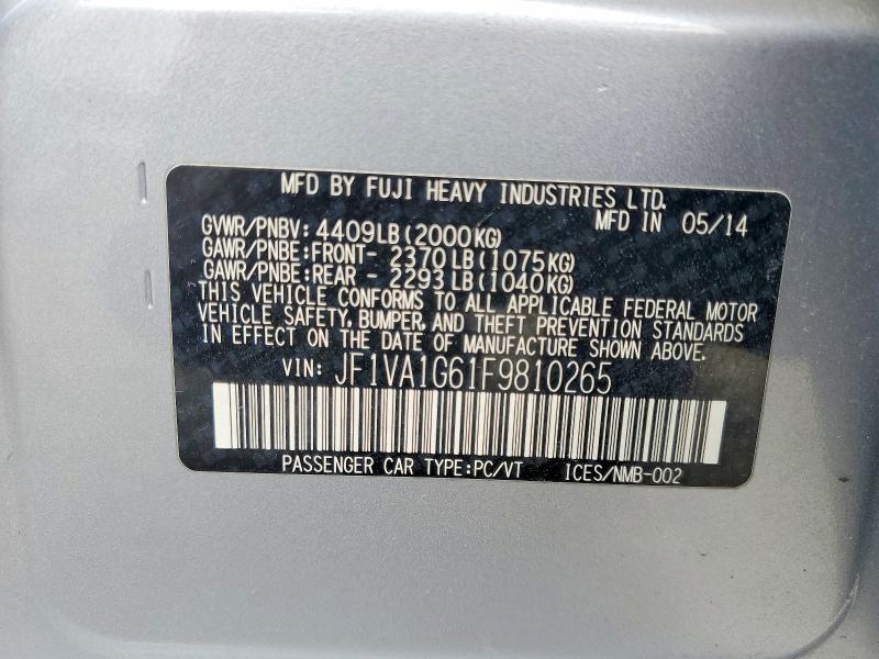 Aukcja sprzedaży 2015 Subaru Wrx, vin: JF1VA1G61F9810265, numer aukcji: 56691516