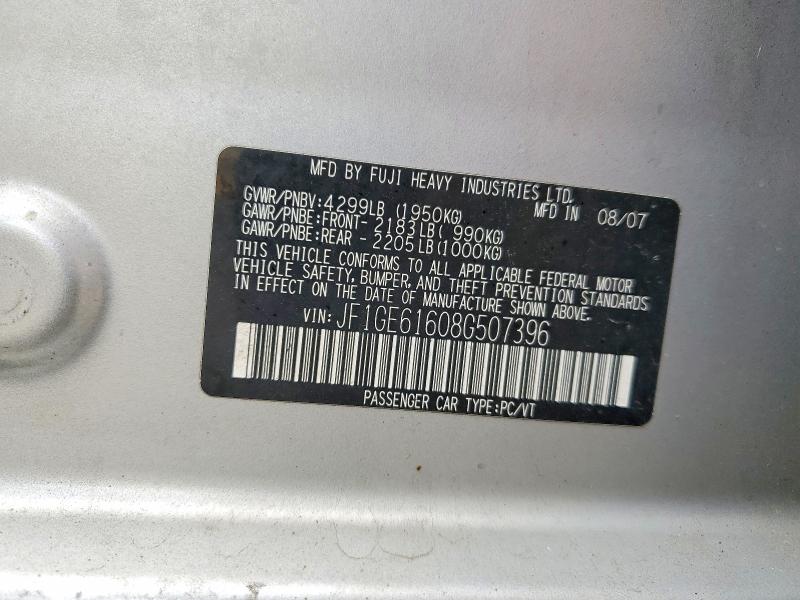 Продаж на аукціоні авто 2008 Subaru Impreza, vin: JF1GE61608G507396, номер лоту: 57871896