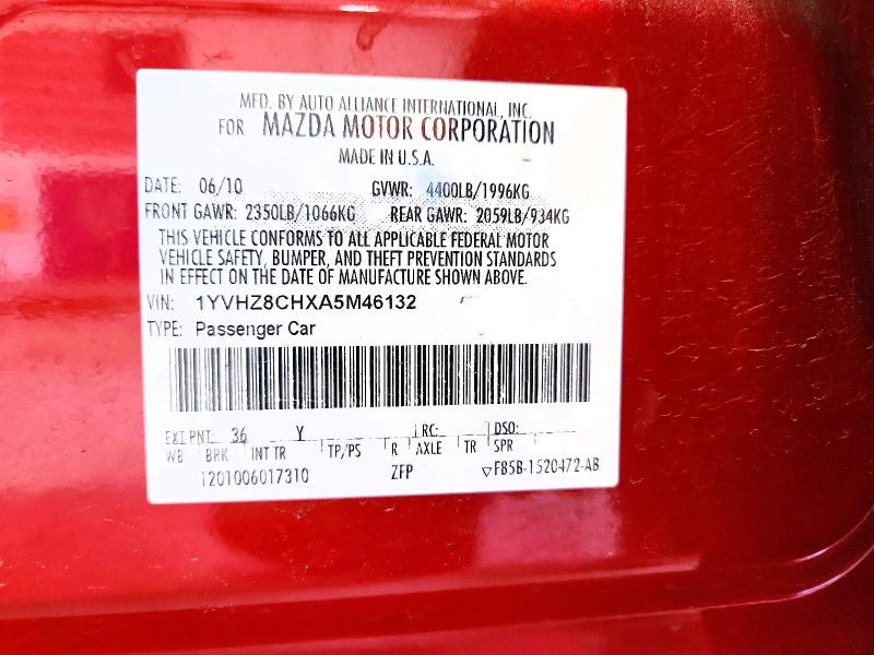 Продаж на аукціоні авто 2010 Mazda 6, vin: 1YVHZ8CHXA5M46132, номер лоту: 56223676